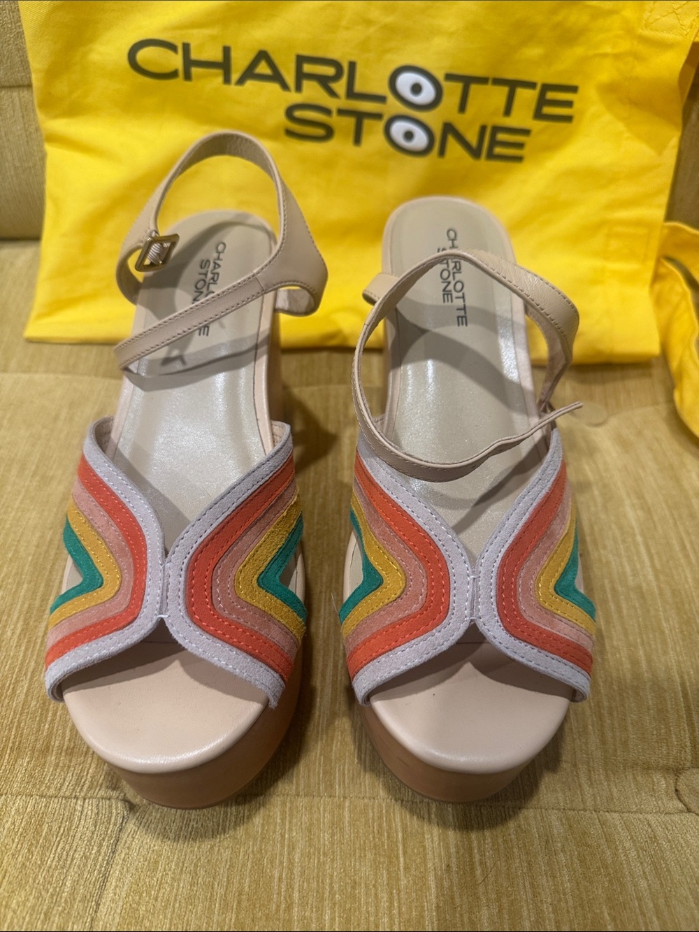 Charlotte Stone Multicolor Suede Platform Sandals with Nude Base